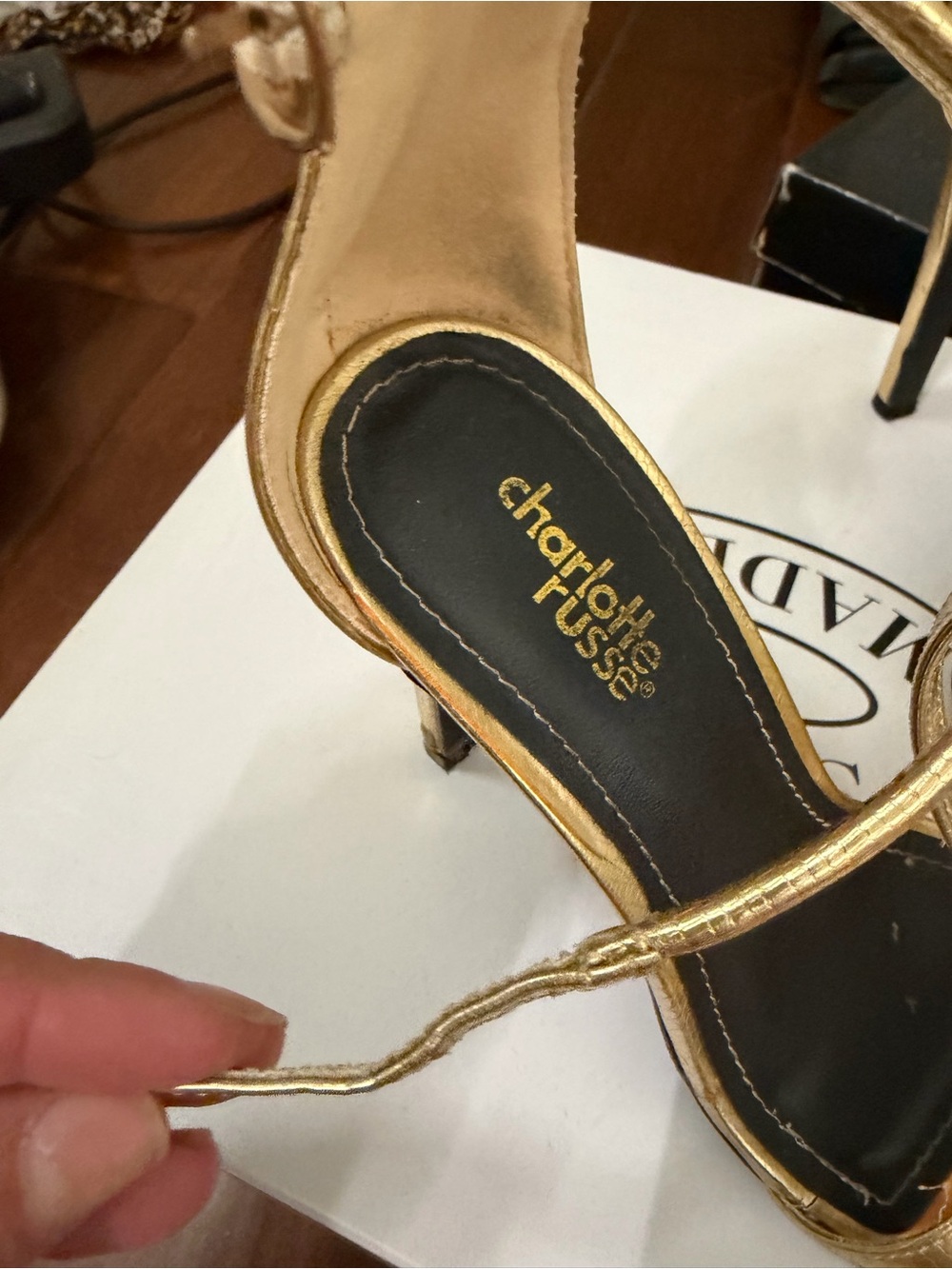 Charlotte Russe Metallic Gold T-Strap Stiletto Sandals - Picture 2 of 3